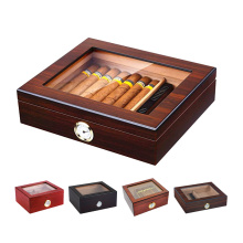 Cigar Humidor Luxury Tempered Glass Top Display Custom Packaging Wood Humidor Cigar Tobacco Case Box With Hygrometer